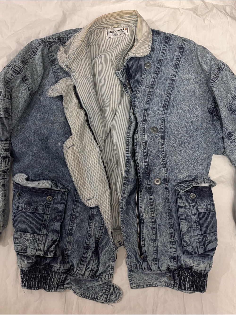 Vintage 80s East West Acid Wash Denim Bomber Utility Jacket